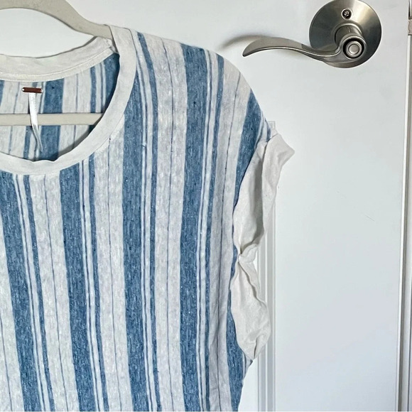 Free People linen striped muscle tank top sleeveless shirt blue 29783 - Picture 5 of 14